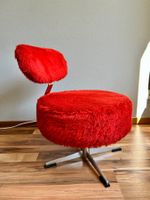 Vintage Drehsessel – roter Plüsch & Chrom – Space-Age / 70er