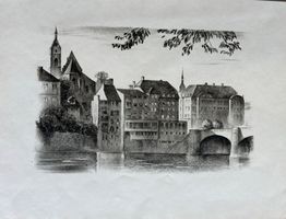 E. E. Schlatter, Orig. Lithographie, Basel, St.Martinskirche