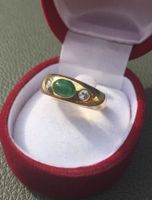 Massiver Goldring Smaragd Brillanten 750 / 18 K Grösse 57