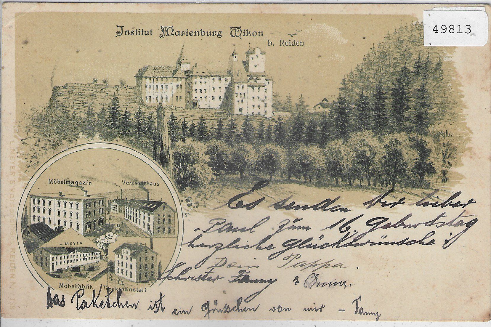 Ansichtskarten: Institut Marienburg Wikon - Meyer Versand - Litho - UPU 1900 – Gebraucht aus Ettingen von Kartenplanet