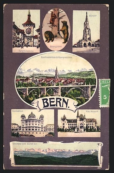 Cartoline postali: Bern, Kornhausbrücke, Alpenpanorama, Ze – Usato da Berlin venduto da bartko-reher