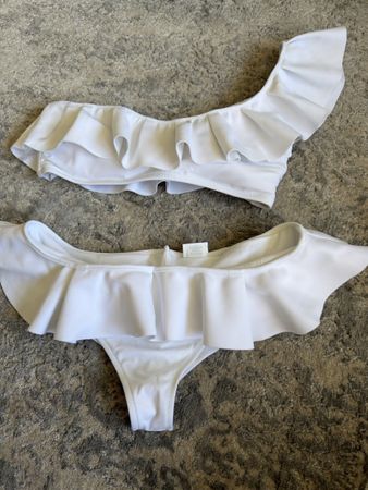 Hochzeit / Honeymoon Bikini Weiss Rüschen Gr. 38