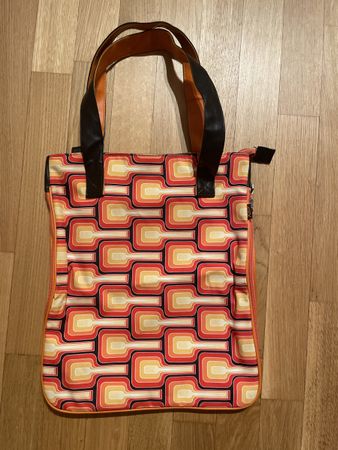 Vintage , Retro Tasche 70s up, orange schwarz Shopper gross