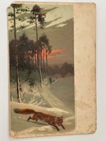 Alte Winter-Postkarte mit Fuchs-Motiv, Rarität! ca 1915