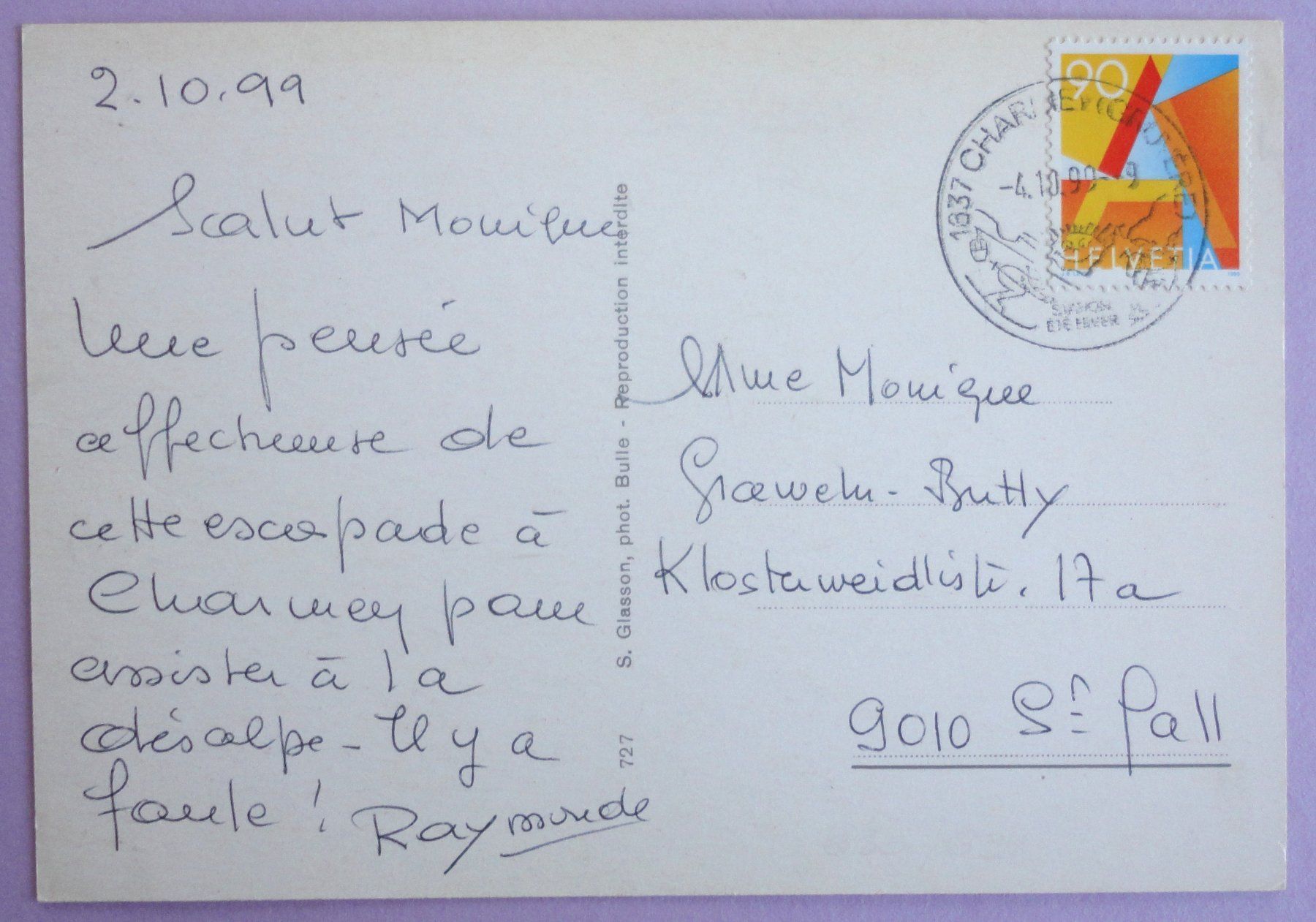 Cartoline postali: Charmey – Usato da Fétigny venduto da Billy2miny 1