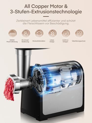 Elettrodomestici da cucina: Elektrisch 3 1 Elektrischer Fleischwolf Wurstfüller Kubbe – Nuovo e nell'imballaggio originale da Hundwil venduto da Mr.Wong 4