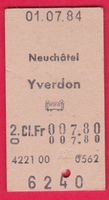 KARTON BILLETT, NEUCHATEL - YVERDON, 2.KLASSE, EINFACH
