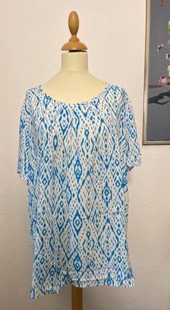 LAURA TORELLI PLUS Bluse - Shirt Gr. 48/50 blau weiss Muster