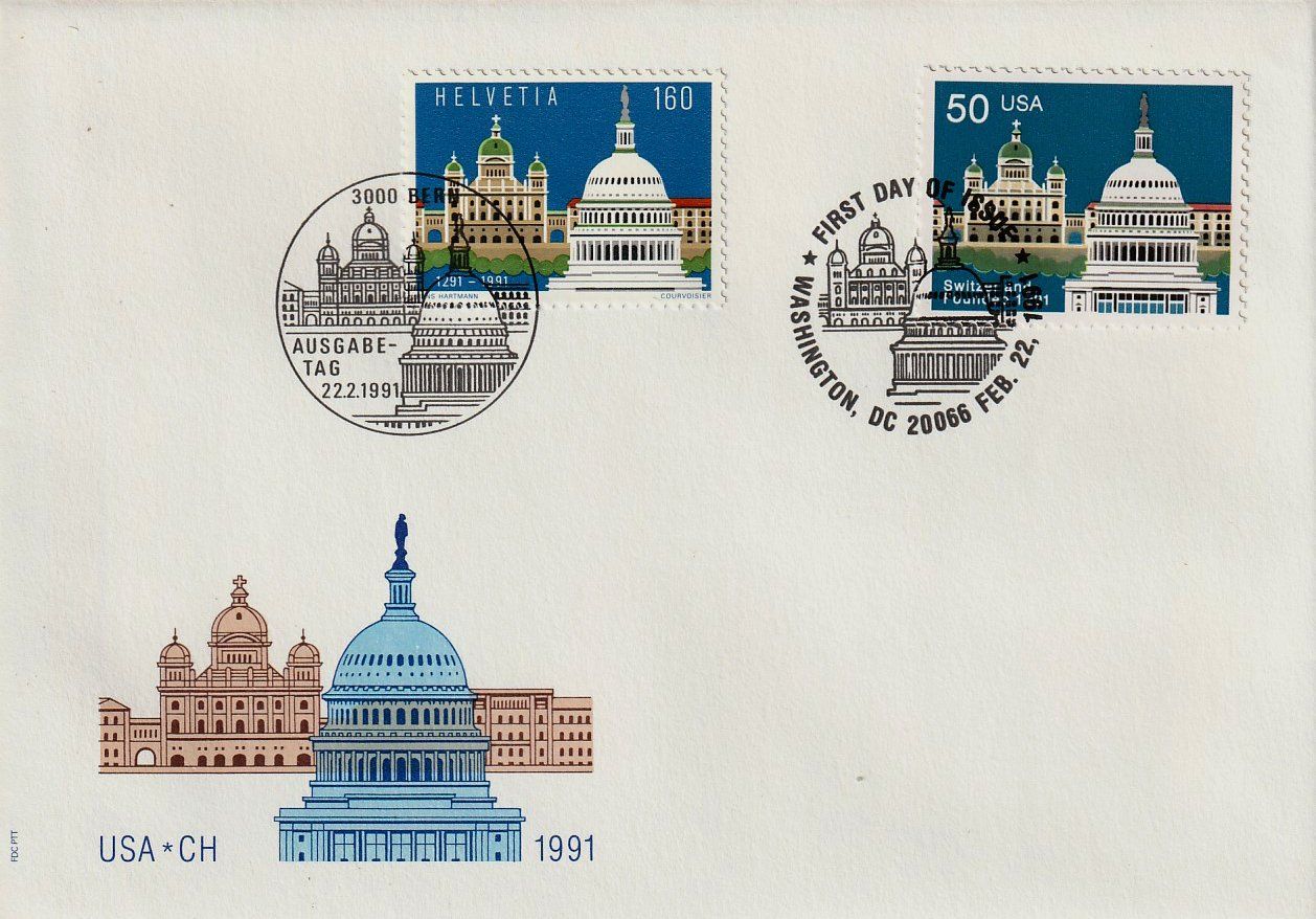 Tutti i francobolli: 1991 Brief USA-CH FDC – Usato da Arlesheim venduto da gaugi43