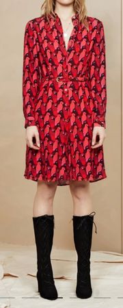 Fabienne Chapot Hemdblusenkleid: Gr. M/L, rot mit Papageien