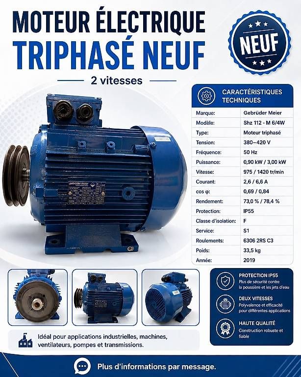 Moteurs: Moteur électrique triphasé neuf  2 vitesses – D'occasion à Constantine par BFSCH 3