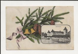 AK 1921 Morges Schloss - Weihnachtskarte gelaufen im Mai 🤭