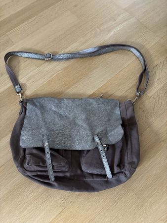Sac bandoulière Craie kaki doré réversible