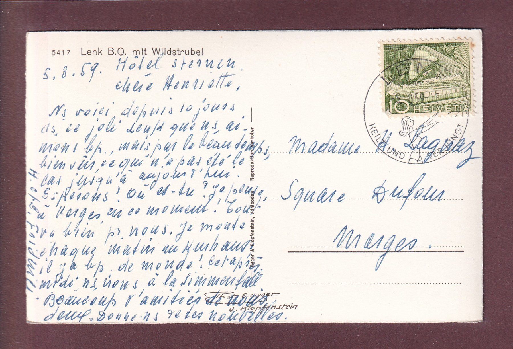 Ansichtskarten: LENK - Wildstrubel - 1959 – Gebraucht aus Pully von nicecards 1