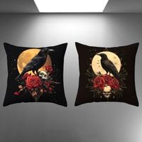 🖤💀 Gothic Kissenbezug - Totenkopf mit Rose ✨