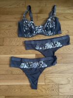 Triumph-Set; BH (80D) & Tanga (36) in grau mit Spitze