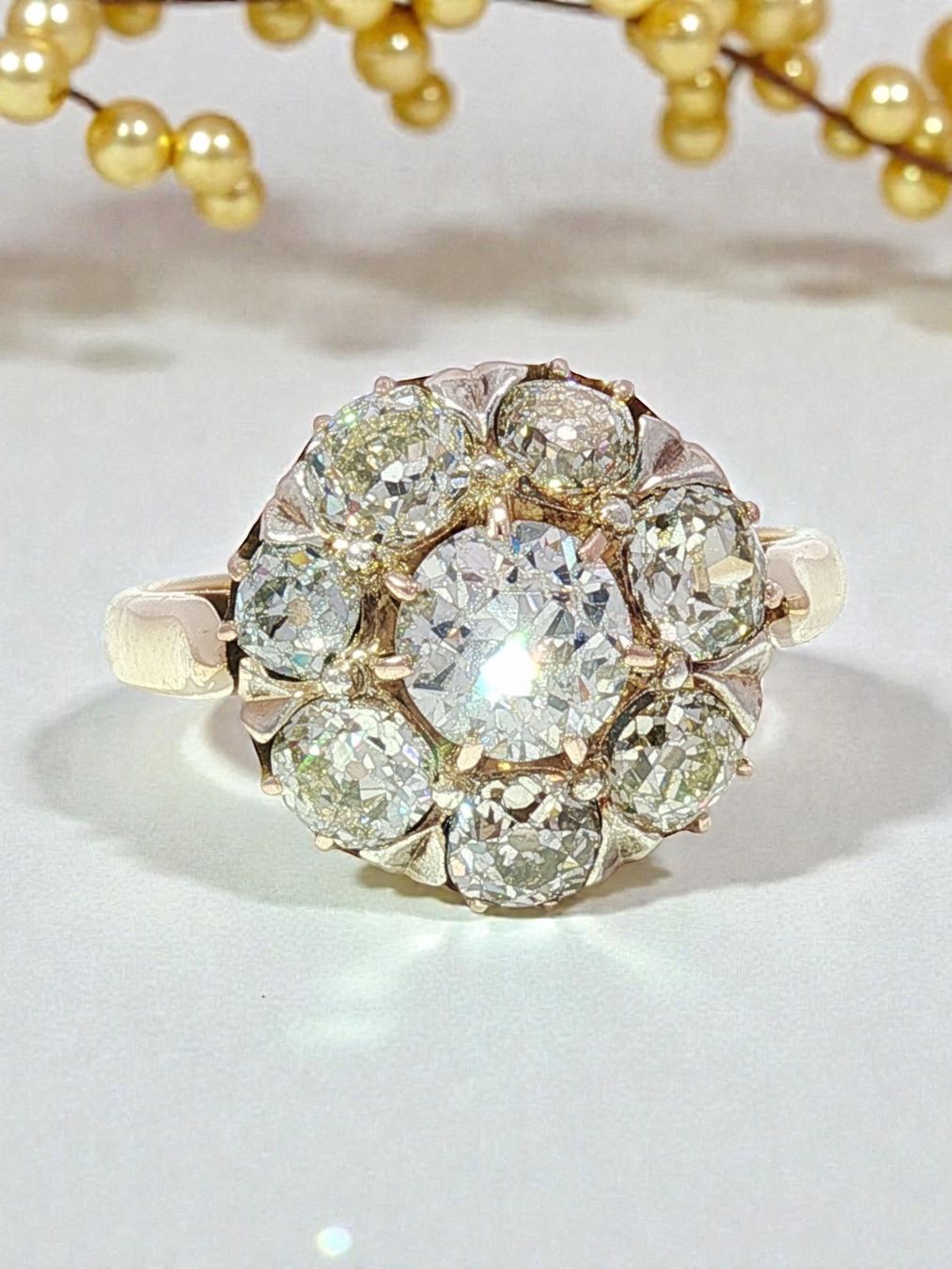 Anelli: Antik Altschliff Diamant Cluster Ring 750 Gold – Usato da Embrach venduto da estzeh1