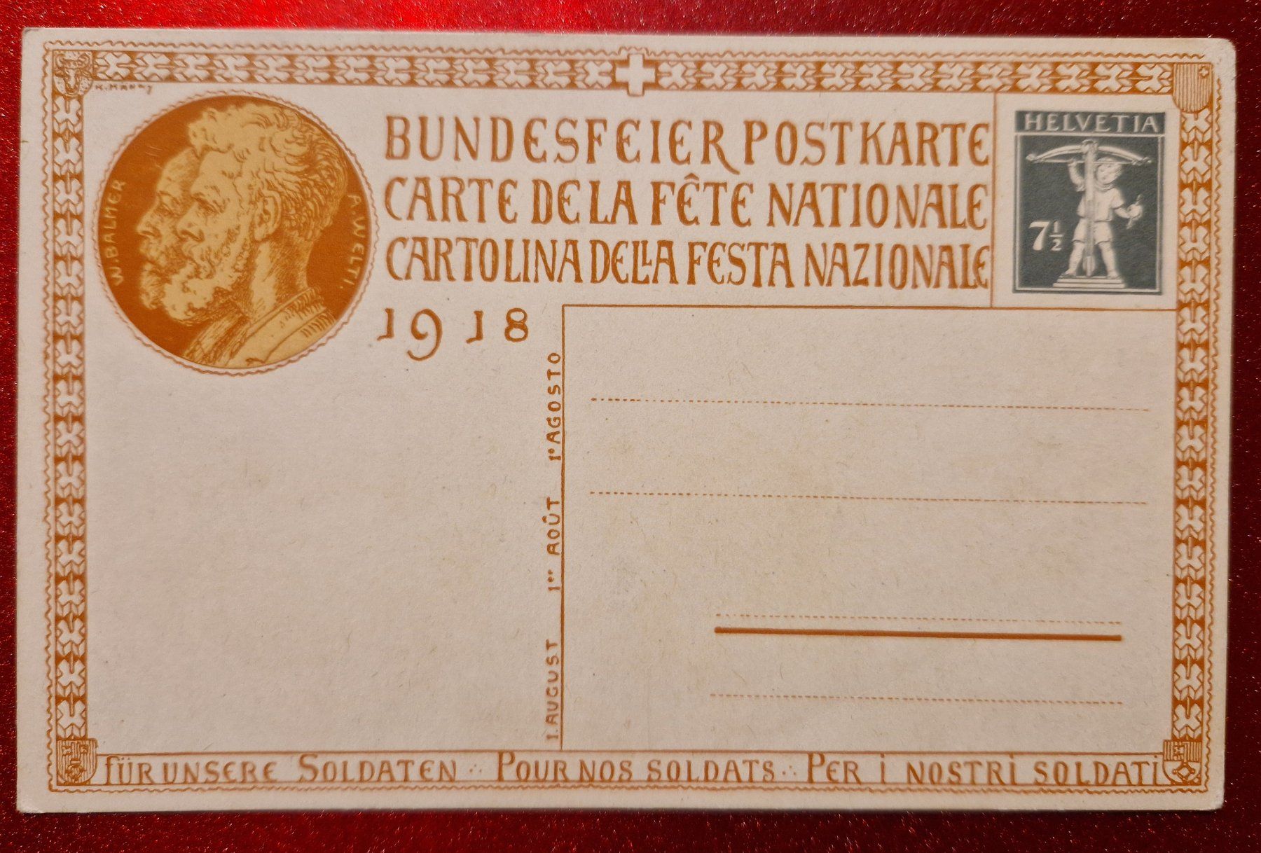 Cartoline postali: Bundesfeier Postkarte 1918 top – Nuovo (secondo la descrizione) da Melchnau venduto da Arthurius 1