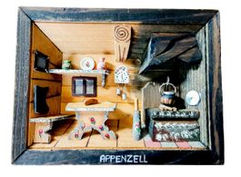 Appenzell 3D Holzbild Bauernstube alpage relief 16 x 12 cm