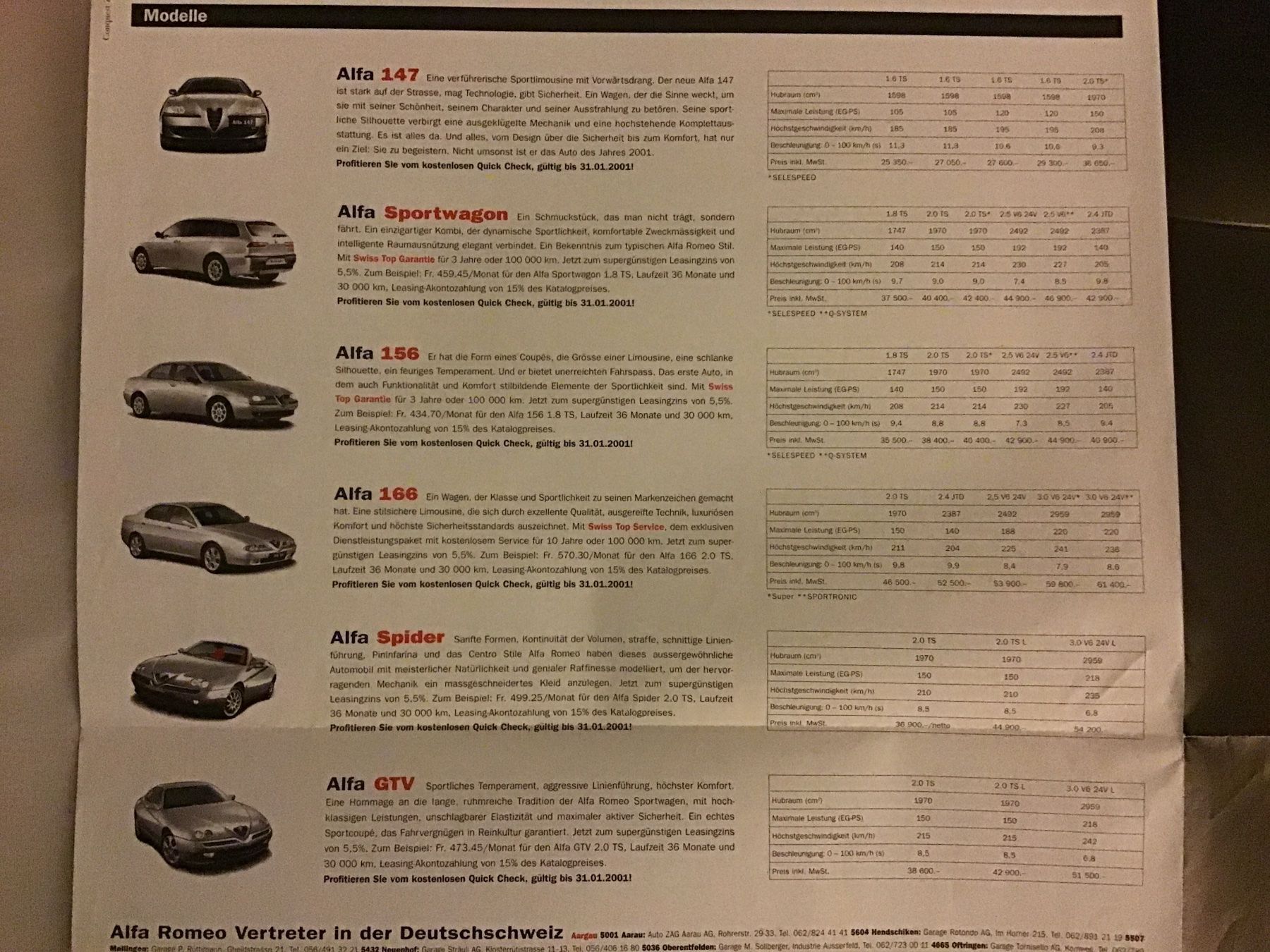 Alfa Romeo Documenti: Alfa Modellreihe 2001 Programm Verkaufsprospekt – Usato da Scherzingen venduto da Starseller62 6