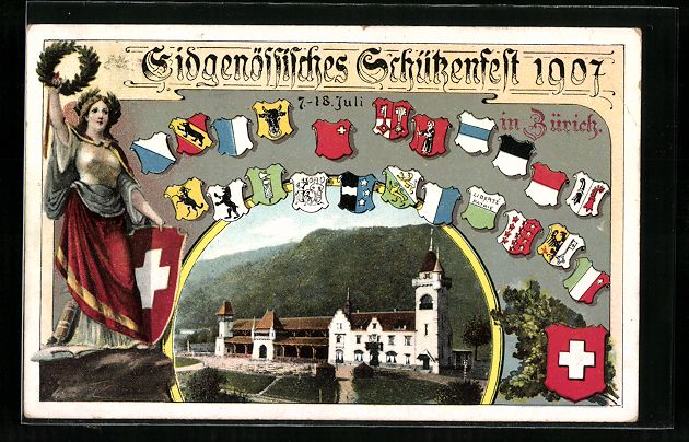 Cartoline postali: Zürich, Eidgen. Schützenfest 1907, G – Usato da Berlin venduto da bartko-reher