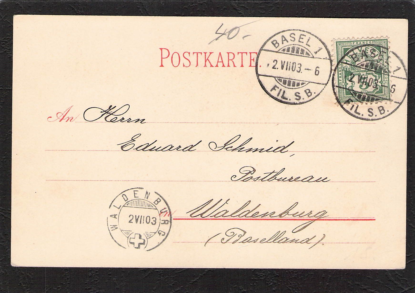 Cartoline postali: .Gruss aus Basel , gel.1903 – Usato da Reichenburg venduto da Pipo-67 1