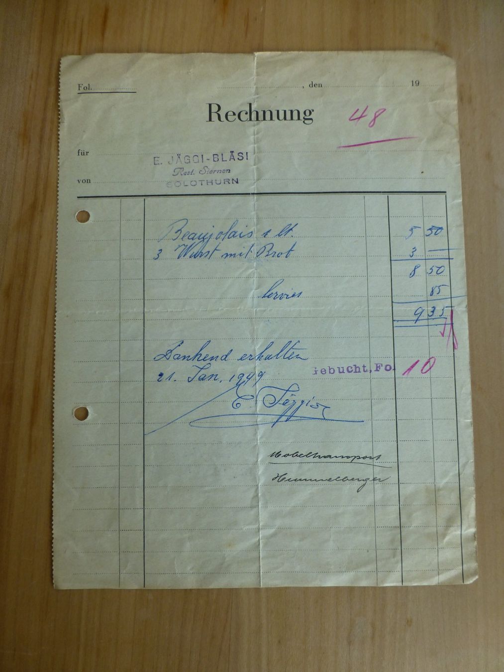Poster & Bilder: Solothurn, E. Jäggi- Bläsi Restaurant Sternen, 1949 – Gebraucht aus Bettlach von 1saurer