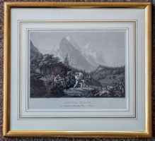 Antiker Stich "Lutteurs Suisses", gerahmt
