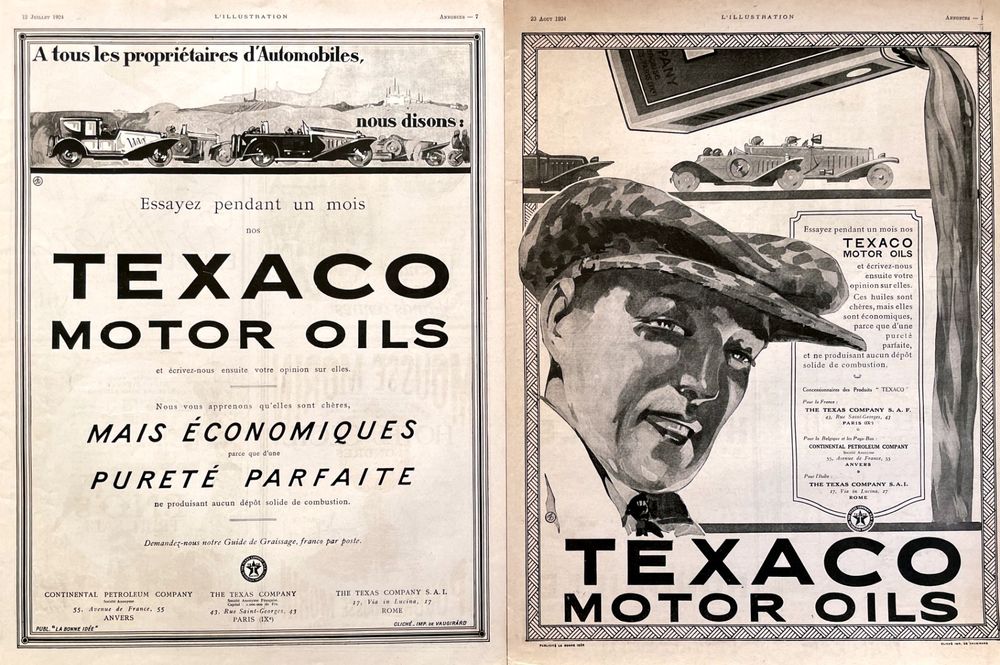 Texaco Motor Oils - 2 alte Werbungen / Publicités 1924 (Gebraucht) in ...