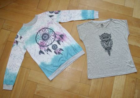 Langarmshirt (Traumfänger) und T-Shirt (Eule), Damen, Gr.L/S