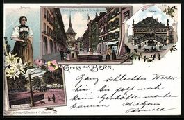 Litho Bern, Rathaus, Bernerin, Zeit-Gloc