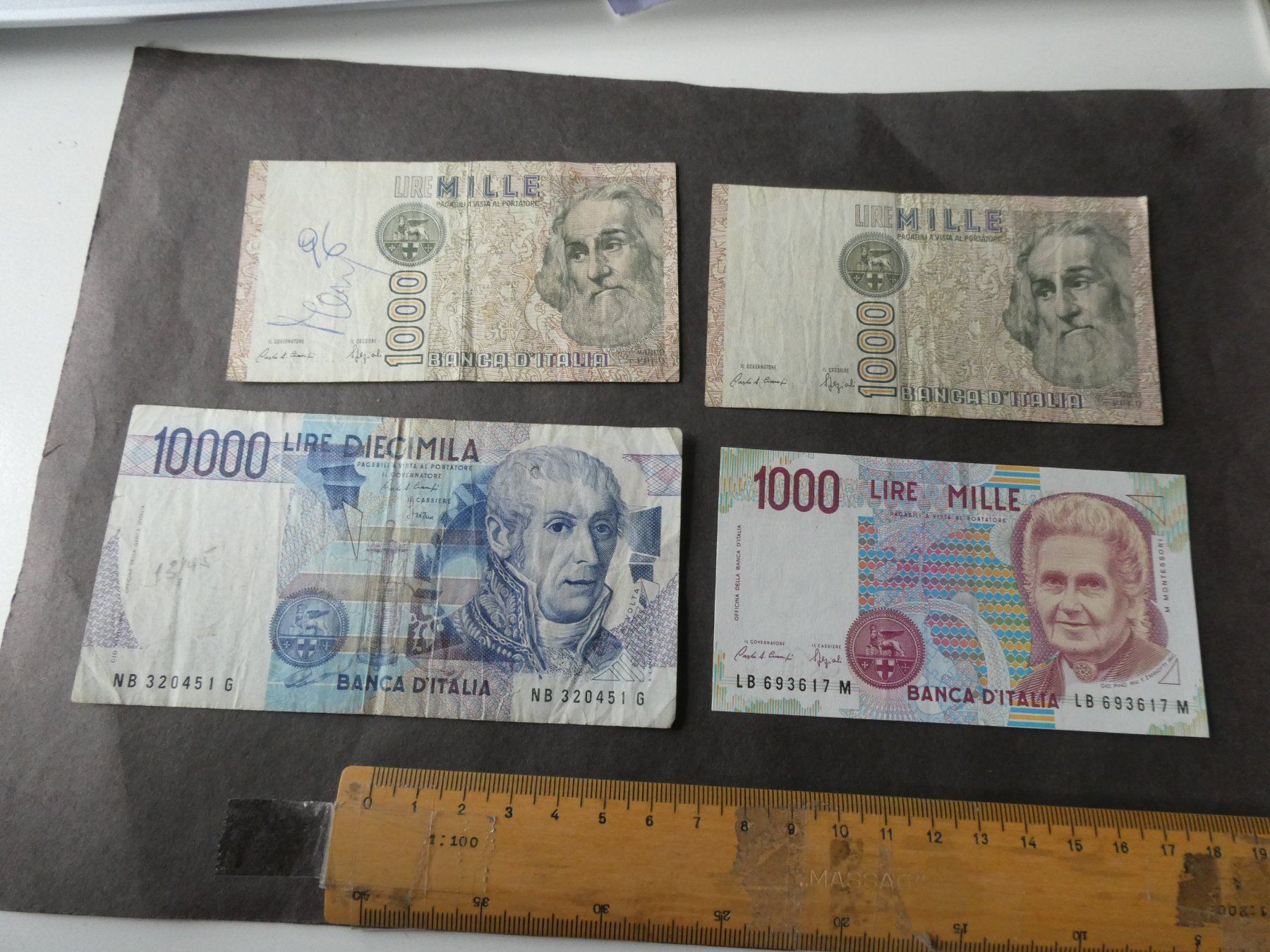 Banknoten: Italien, 4 alte Banknoten – Gebraucht aus Hinterforst von