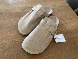 Pantoletten, beige, Gr. 36