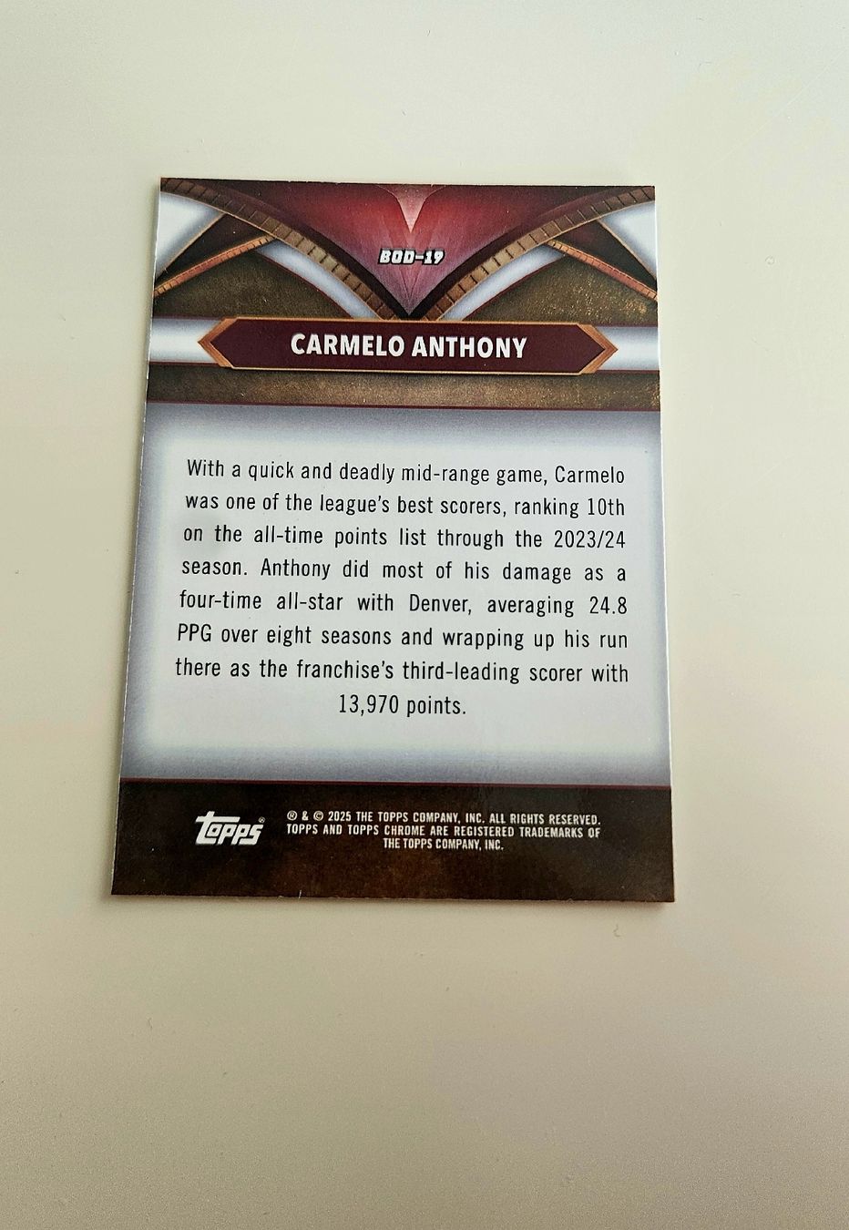 Topps Carte collezionabili: 2024-25 Topps Chrome: Carmelo Anthony – Nuovo (secondo la descrizione) da Burgdorf venduto da PaPaYaH 1