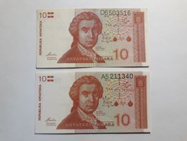 KROATIEN - 2x 10 Dinara 1991 (1x UNC, 1x SS)