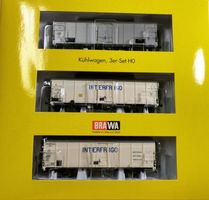 Brawa H0 2040: INTERFRIGO Kühlwagen 3'er Set FS, DB, NS