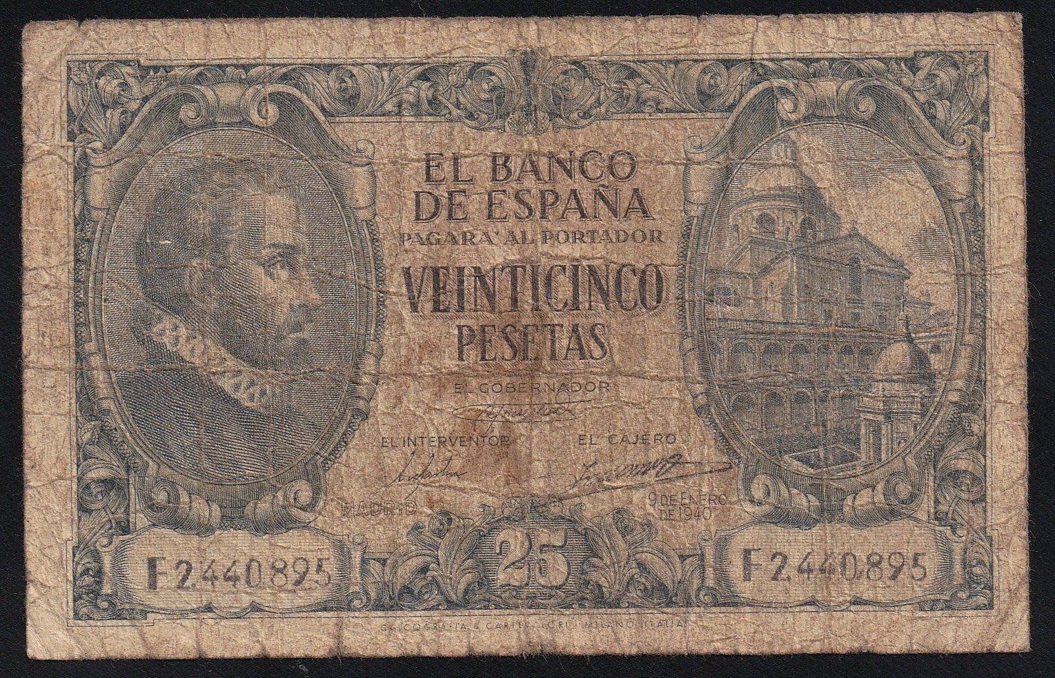 Banconote: Spanien 25 Pesetas 1940 – Usato da Brugg AG venduto da banknoten_muesli