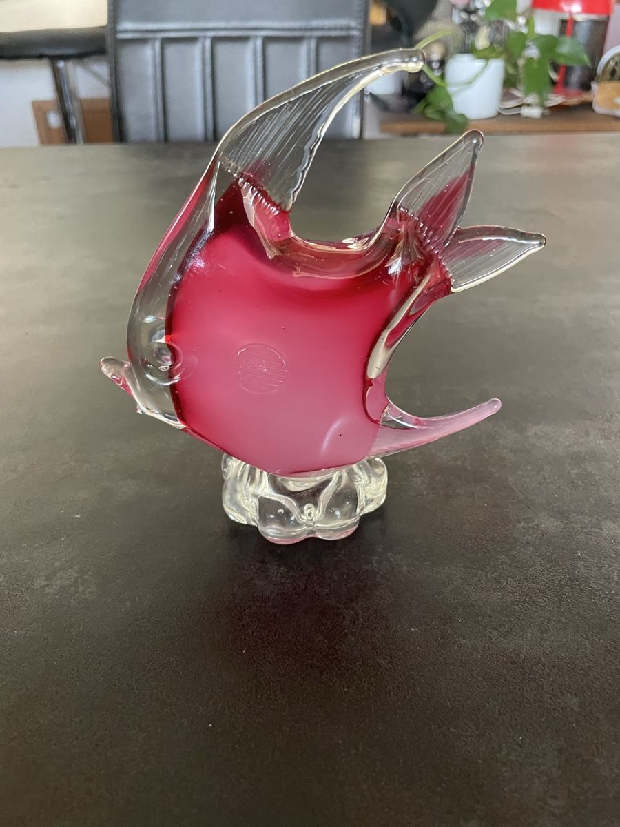 Murano Statuette: Poisson en Verre Soufflé Rose Murano – Usato da Vallamand venduto da Bricbracbroc82 1