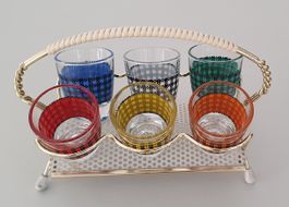 6er Set Schnapsgläser mit Korb und Muster France