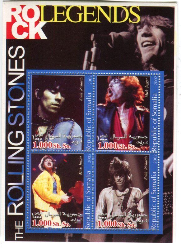 Tutti i francobolli: Block "The Rolling Stones". Somalia – Nuovo e nell'imballaggio originale da Basel venduto da Butsch5