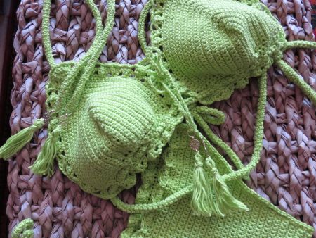 Bademode, Bikini - Baumwolle, handgemacht, Limettengrün
