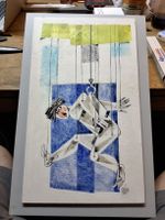 Gemälde Staubli Marionette blau weiss signiert