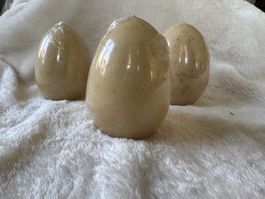 Kerzen-Eier, 3 Stk., creme-braun gesprenkelt, Ostern neu!
