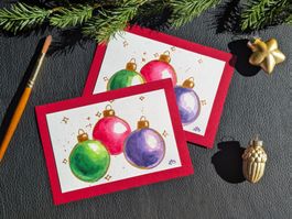 Handgemalte Weihnachtskarten 2er Set – Aquarell & Gold Unika