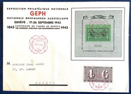 1943 - FDC GEPH Block W18 mit Zusatzfrankatur