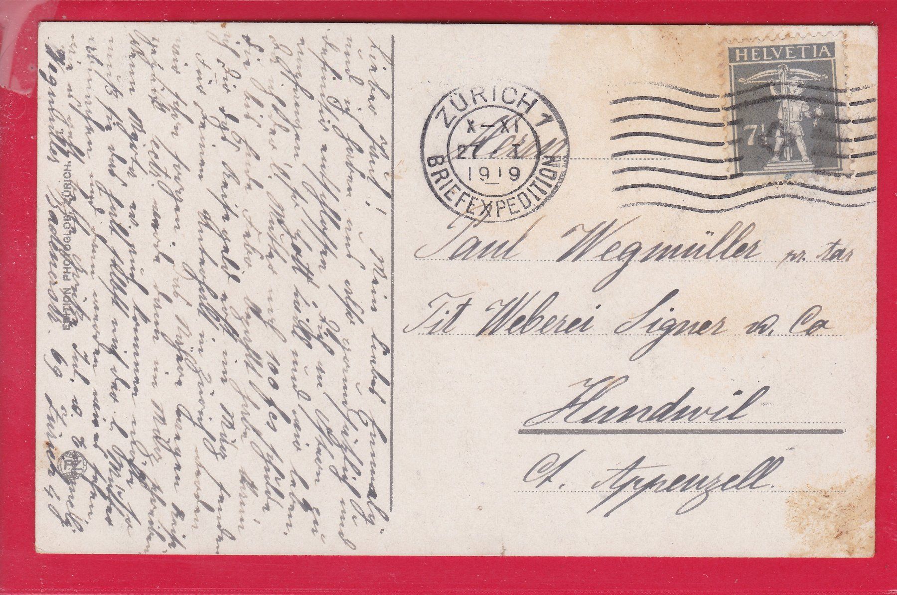 Cartoline postali: ST.BEATENBERG, 27.1.1919 – Usato da Oberrieden venduto da Gebirgsstelze 1