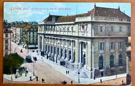 Genève - Tram à la Rue du Mt Blanc & Hôtel des Postes