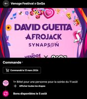 Billet Venoge Festival David Guetta 11.08.2026