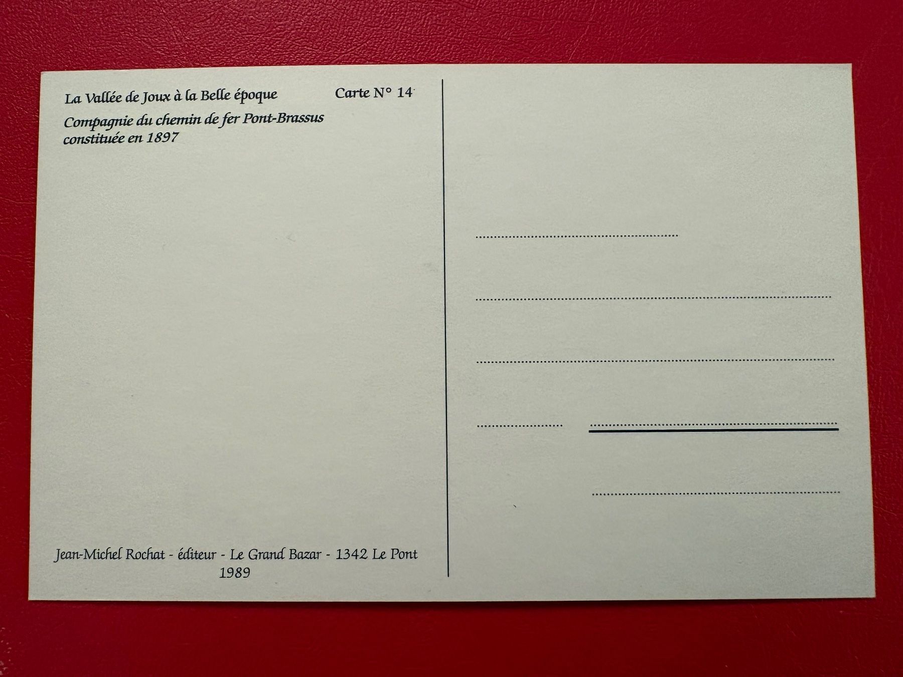 Cartoline postali: Repro Vallée de Joux / Chemin de fer Pont - Brassus – Usato da St-Légier-La Chiésaz venduto da Theo005 1