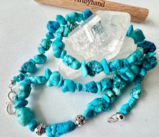 Boho Luxus 56cm Meeresblaue Türkis Nugget Collier Silber 925